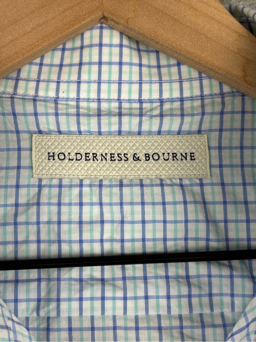 Holderness & Bourne Shirt Mens XL Blue Plaid Tailored Fit Picard Stretch - Picture 3 of 16